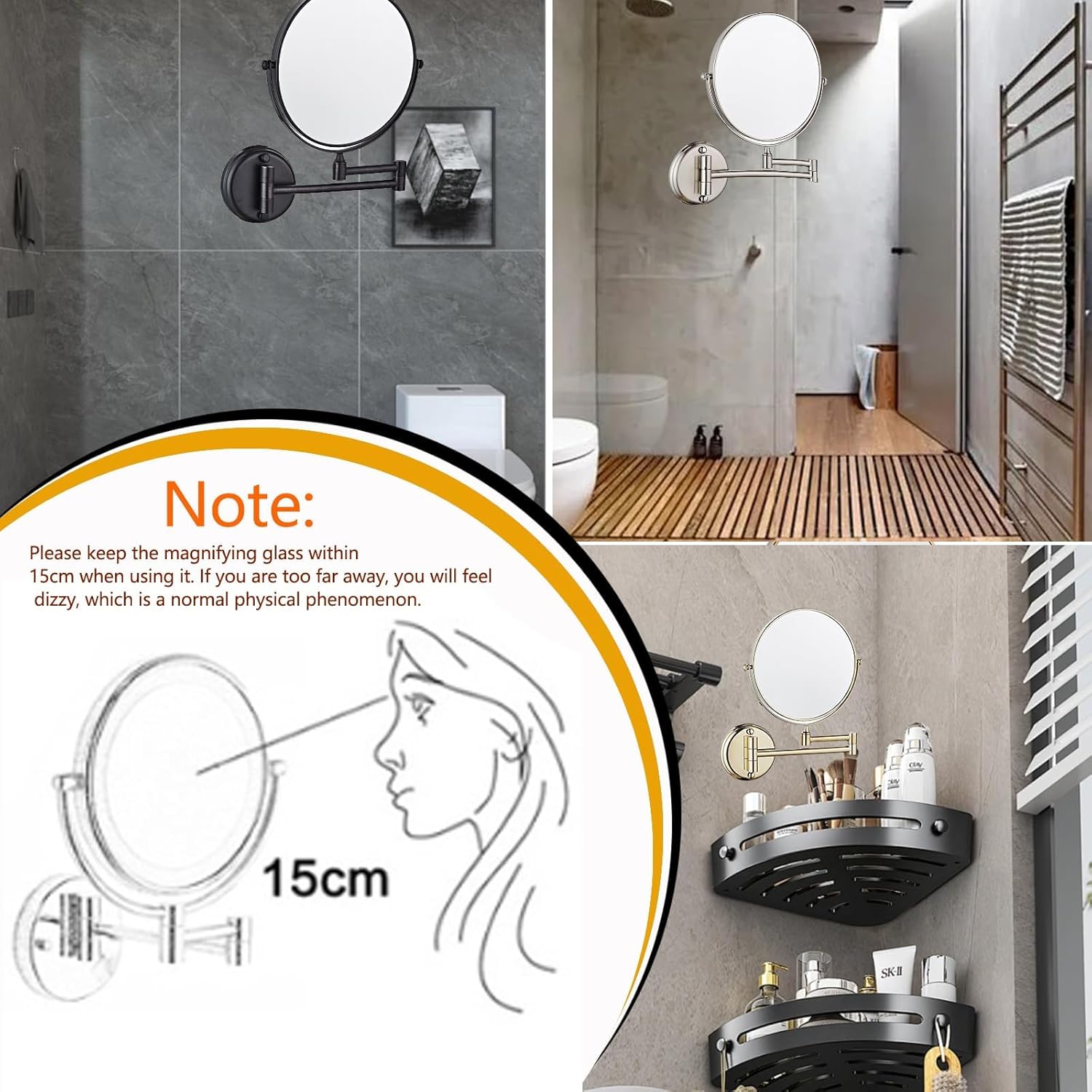 8 Wall Mounted Makeup Mirror 3X5X10X Magnification Double-Sided