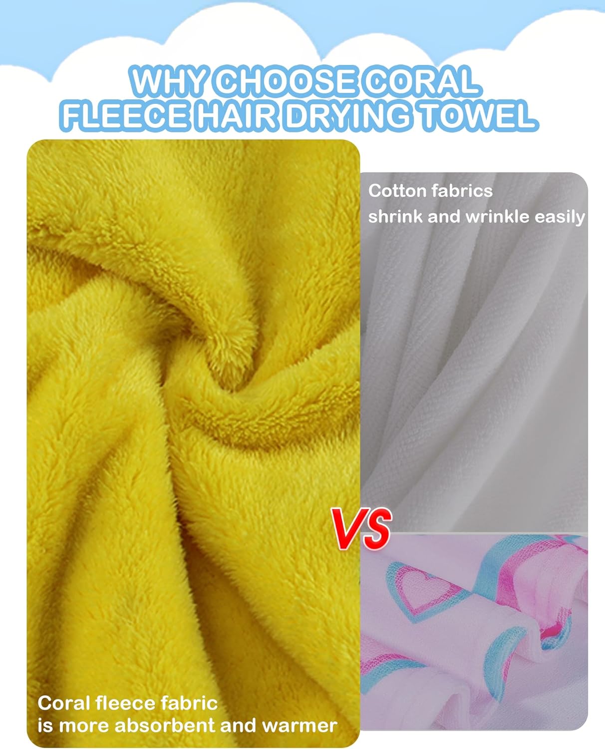 YI HENG MEI 3D Embroidery Hair Towel Wrap for Kids 2PCS