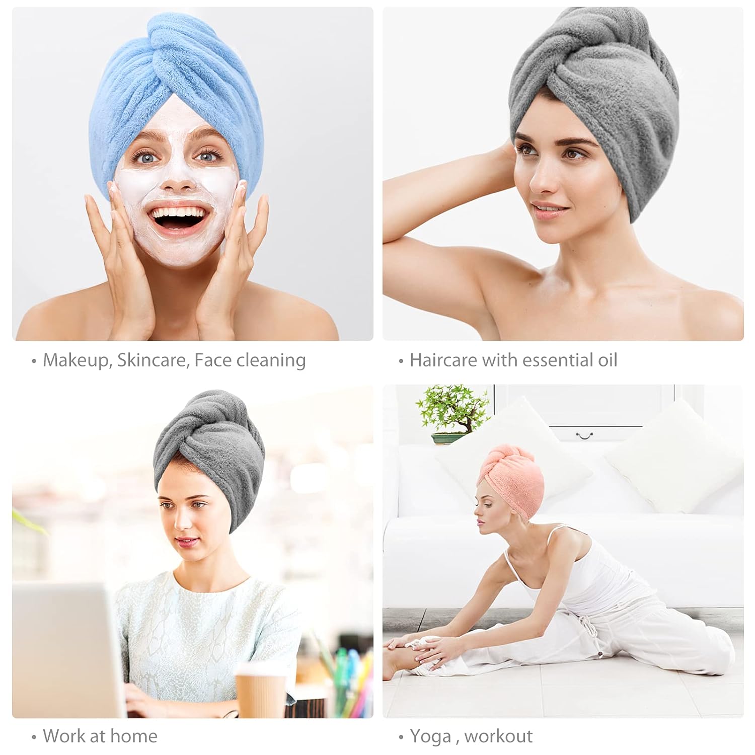 BEoffer Microfiber Hair Towel 3 Pack for Women Men Kids