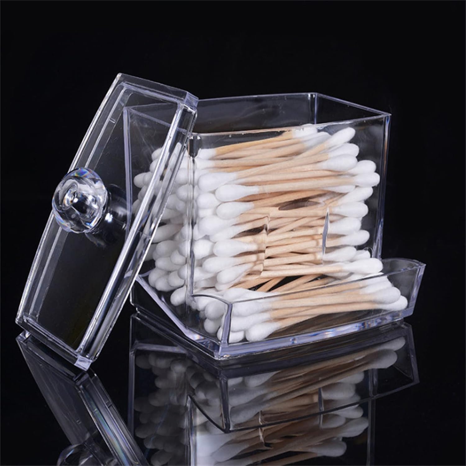 Clear Acrylic Storage Holder for Cotton Swabs and Makeup Accessories