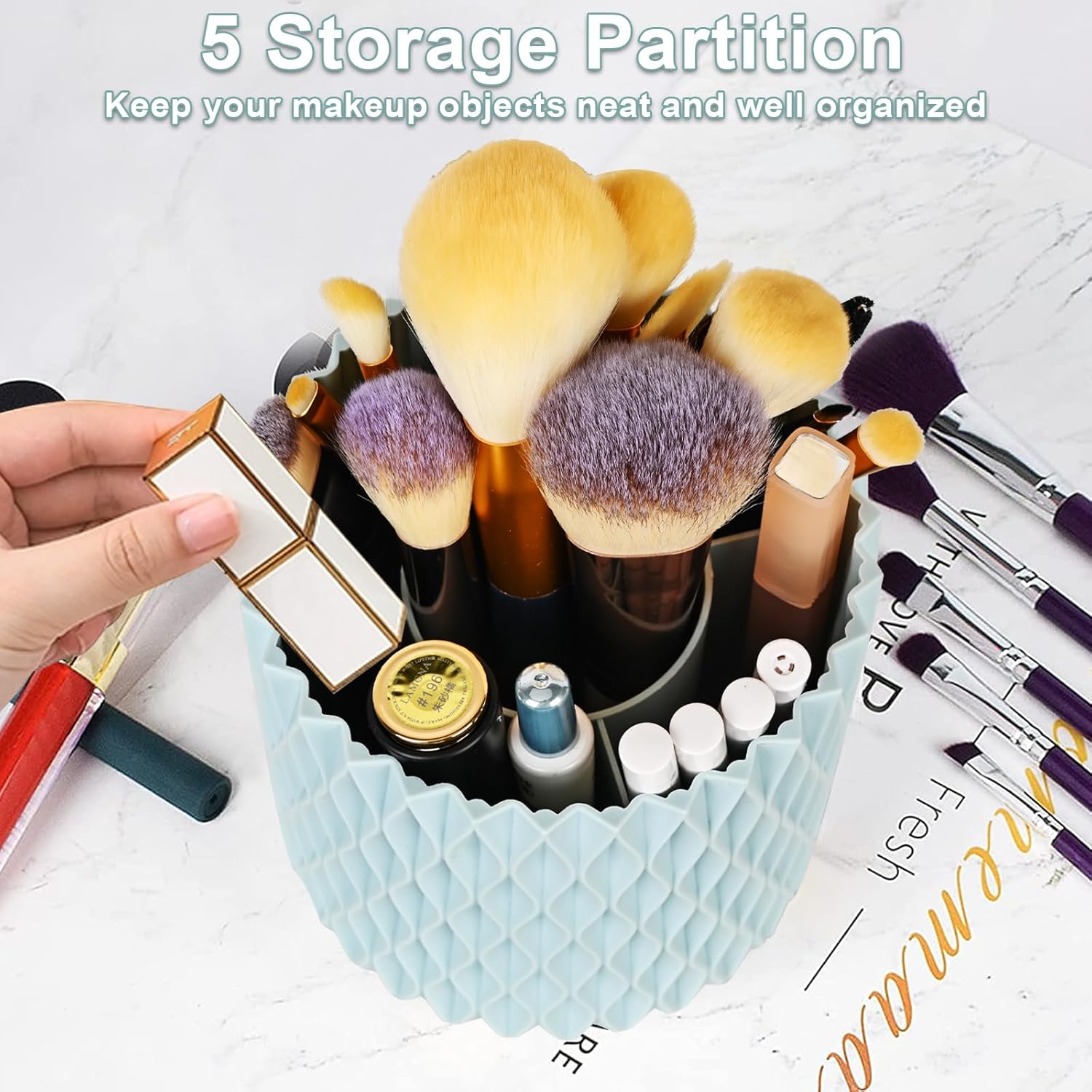 WAFJAMF Makeup Brush Holder 360 Rotating