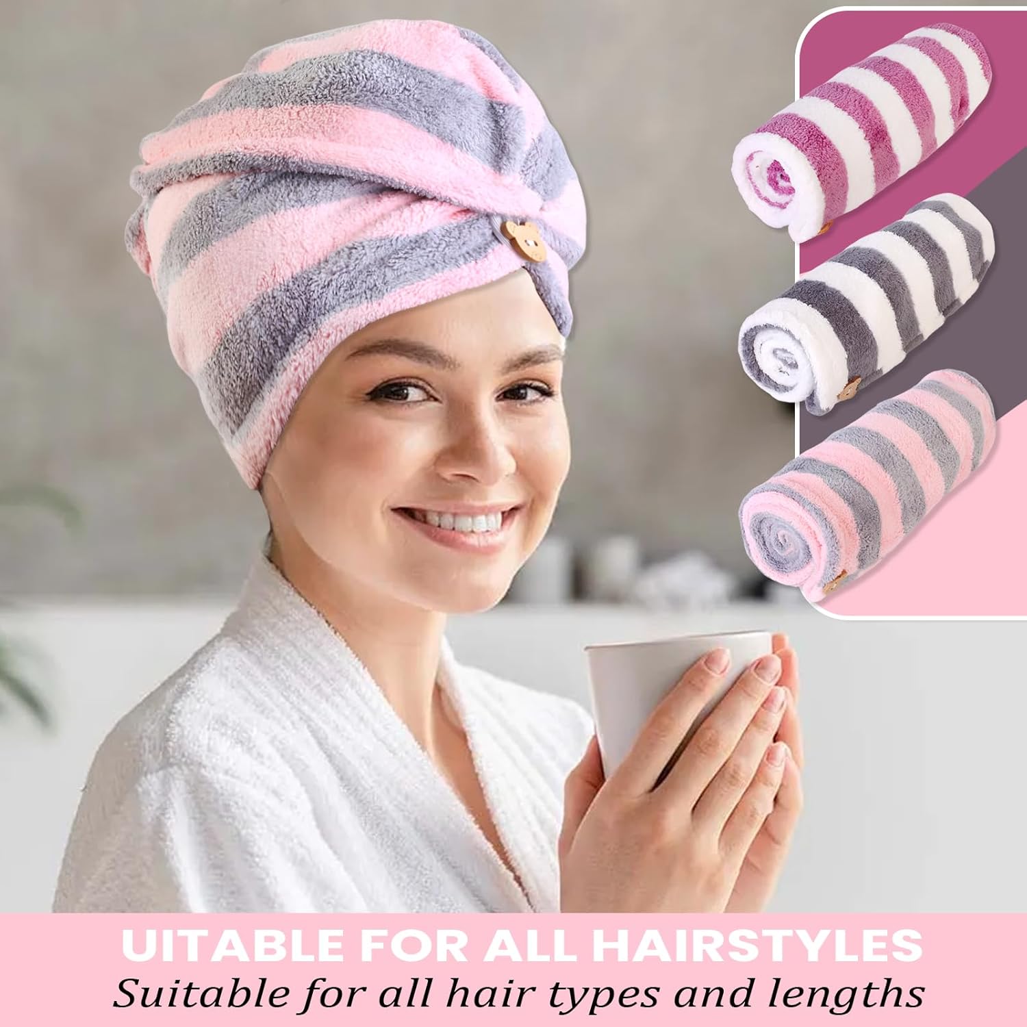 3 Pack Microfiber Hair Towel Wrap for Women 1
