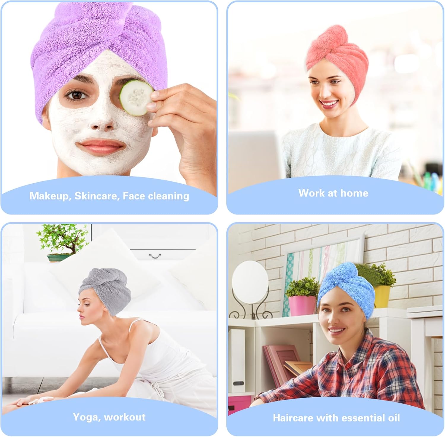 MAQUITA 6pcs Microfiber Hair Drying Towels 24x60cm