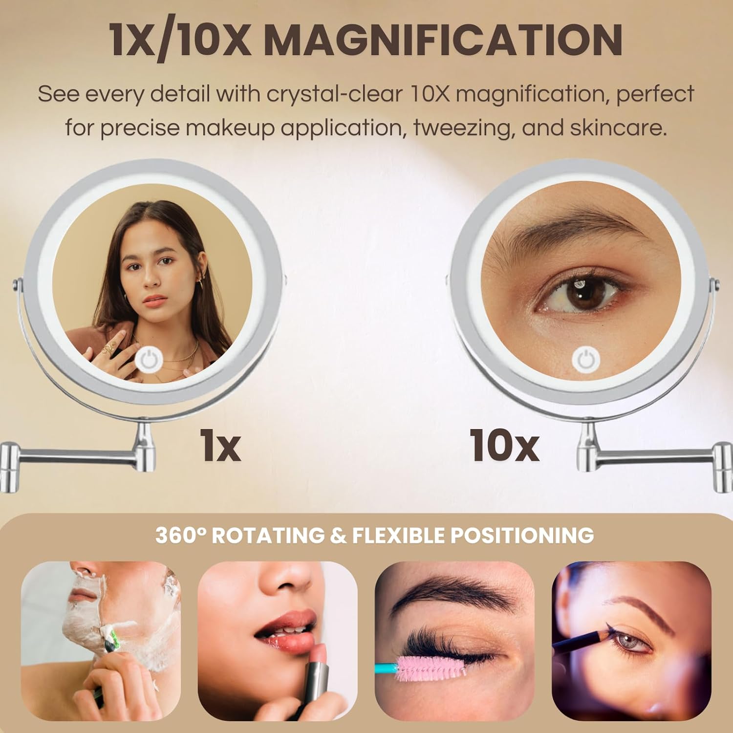 10X Magnifying Makeup Mirror with LED Lights and Touchless Sensor