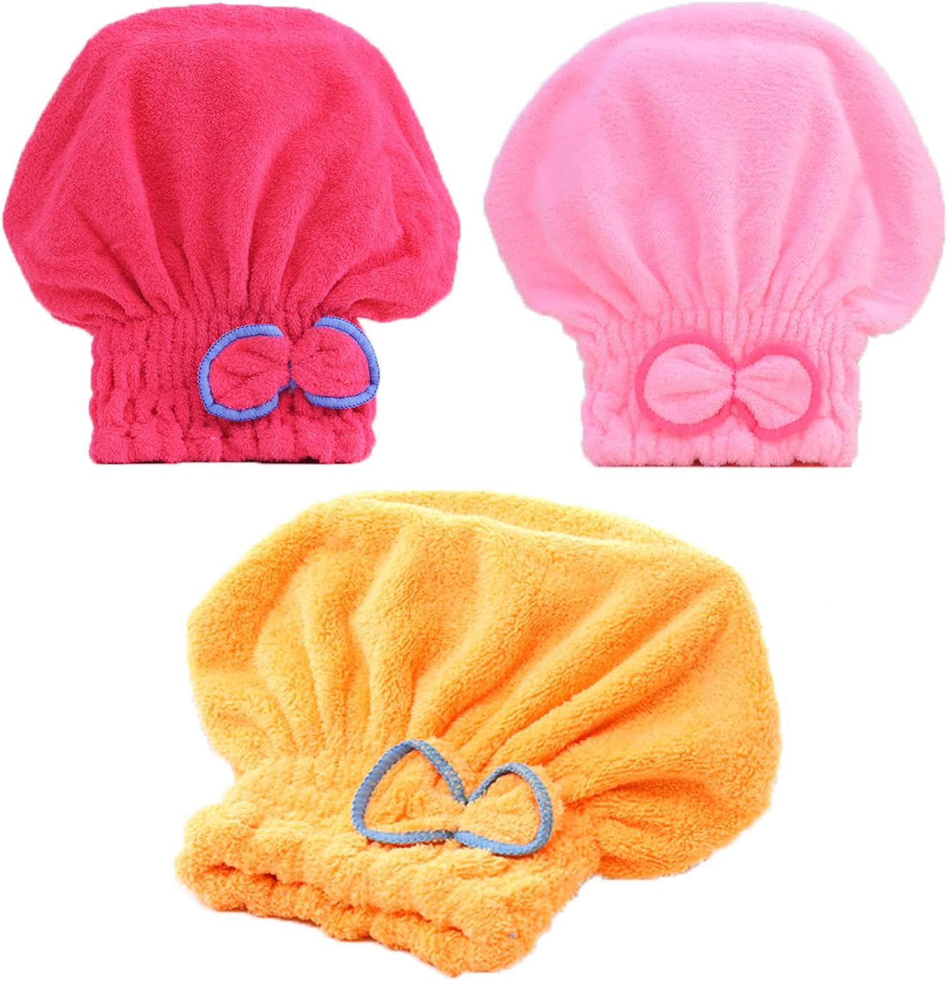 JIEOU Microfiber Hair Drying Cap 3 Packs Red Pink Yellow