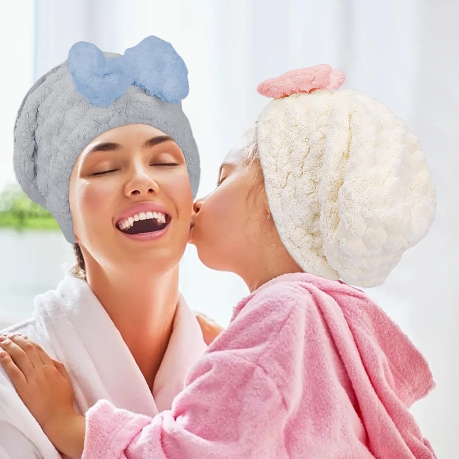 Arqumi Microfiber Hair Drying Towels - 2 Pack White and Gray