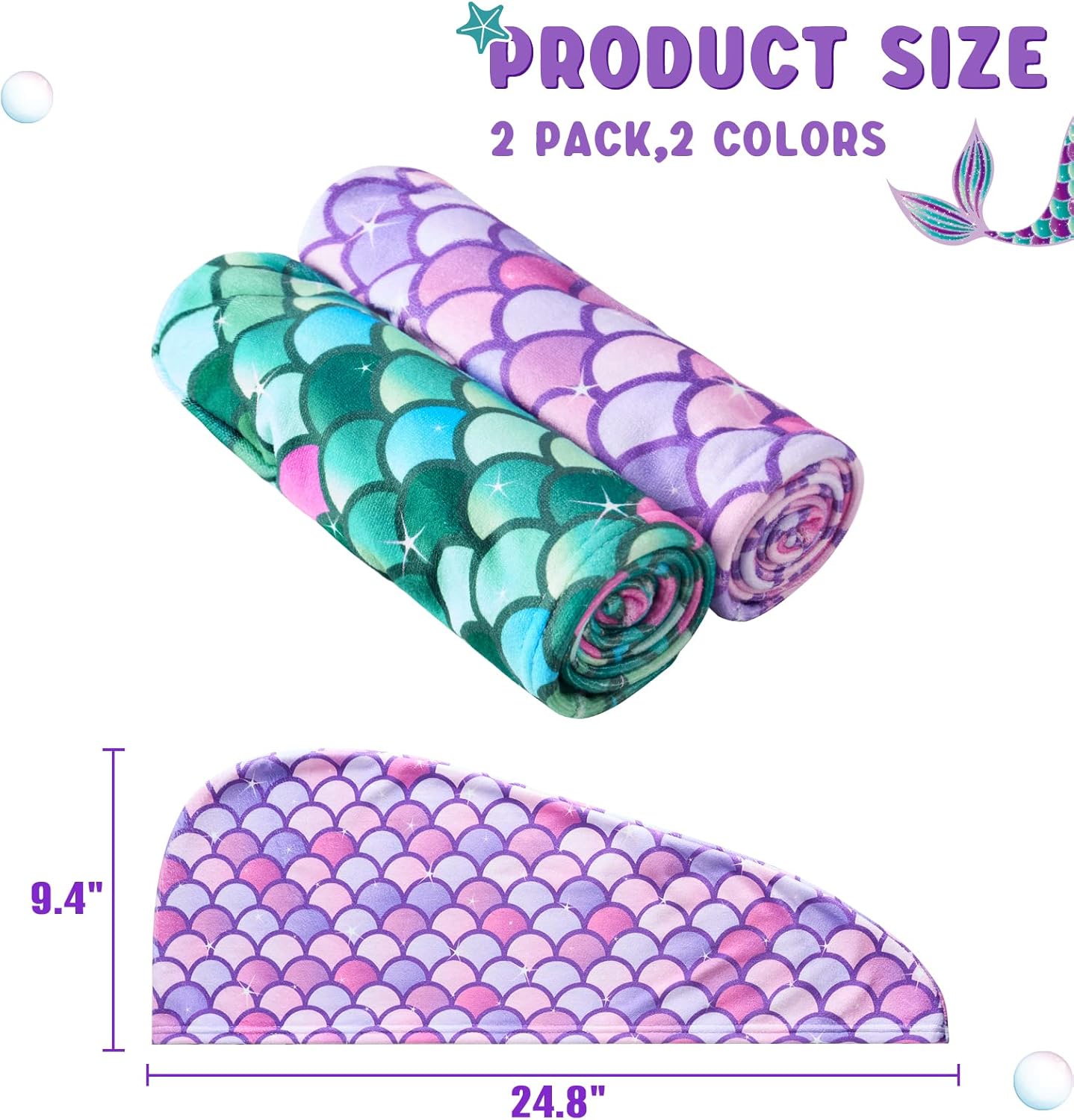 WAWSAM 2 Pack Unicorn Hair Drying Towels for Kids