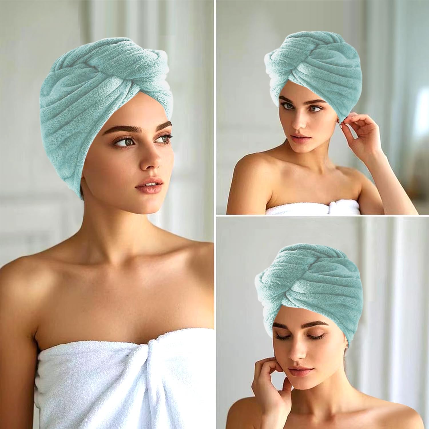 3 Pack Microfiber Hair Turbans for Quick Drying