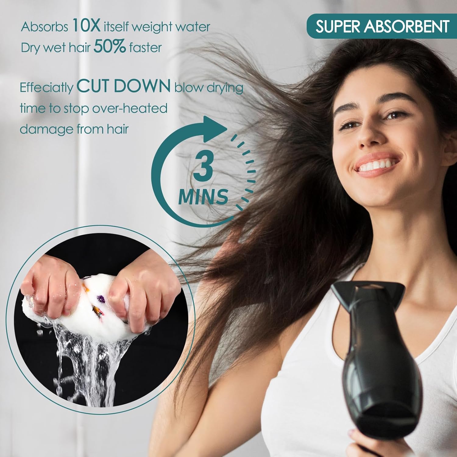 JEFFSUN Microfiber Hair Drying Towel for Curly Thick Hair