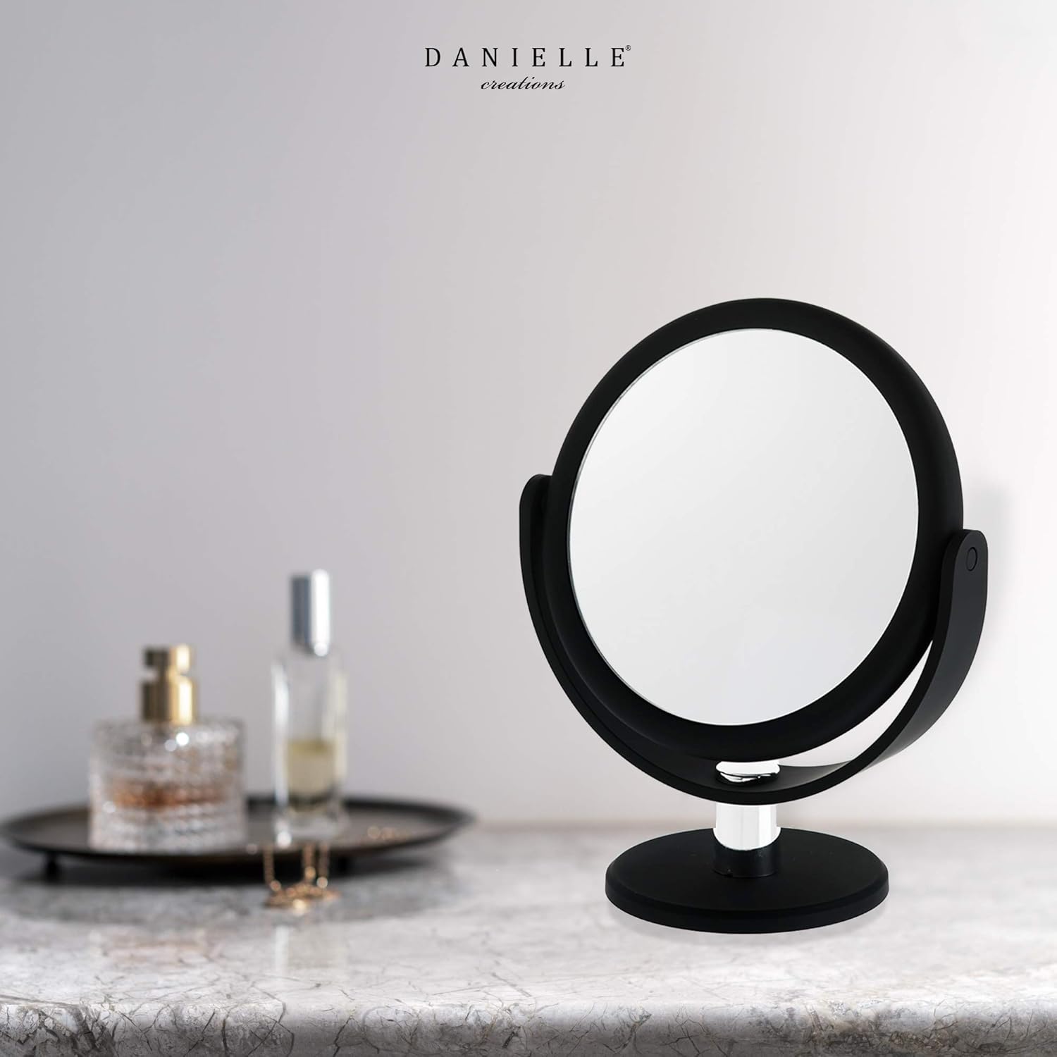 Danielle Creations Soft Touch Black Round Vanity Mirror 10X Magnification