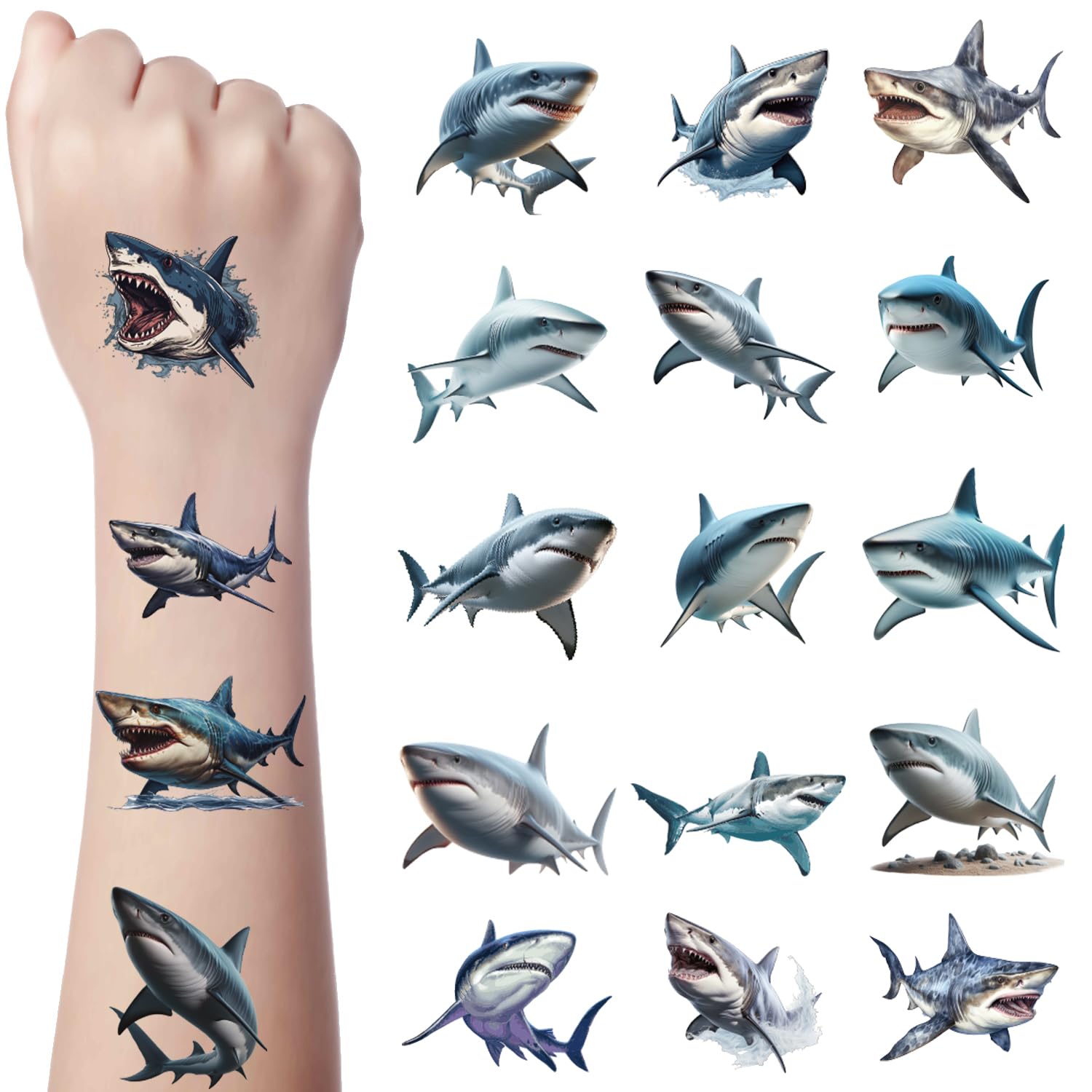 JoyfulGlam Shark Temporary Tattoo Stickers for Kids