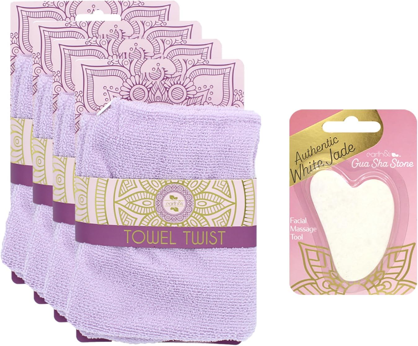 Earth I Purple Microfiber Hair Towel 4 Pack 1 Face Stone Gua Sha