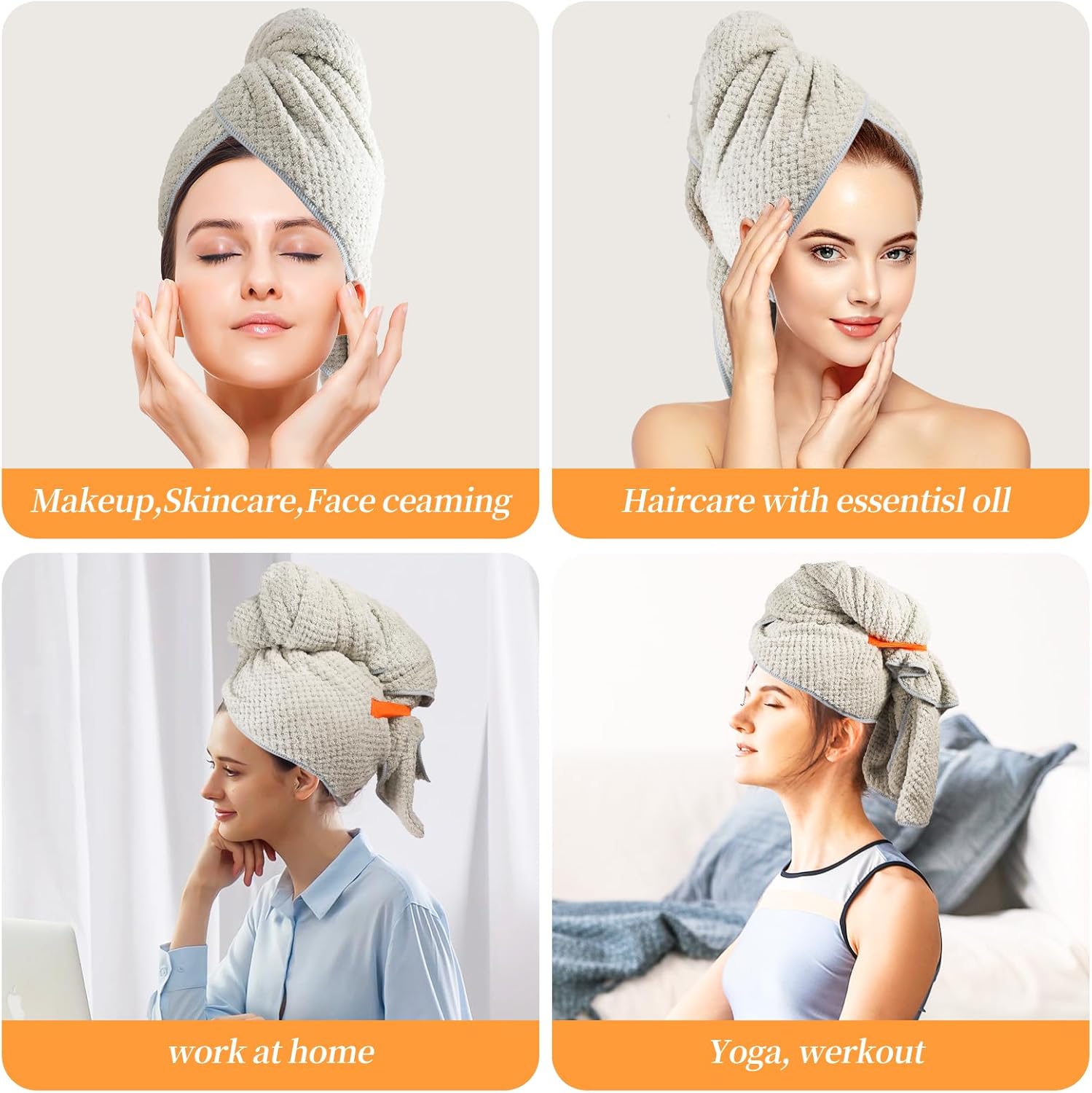 Oerbios Large Microfiber Hair Towel Wrap with Elastic Strap