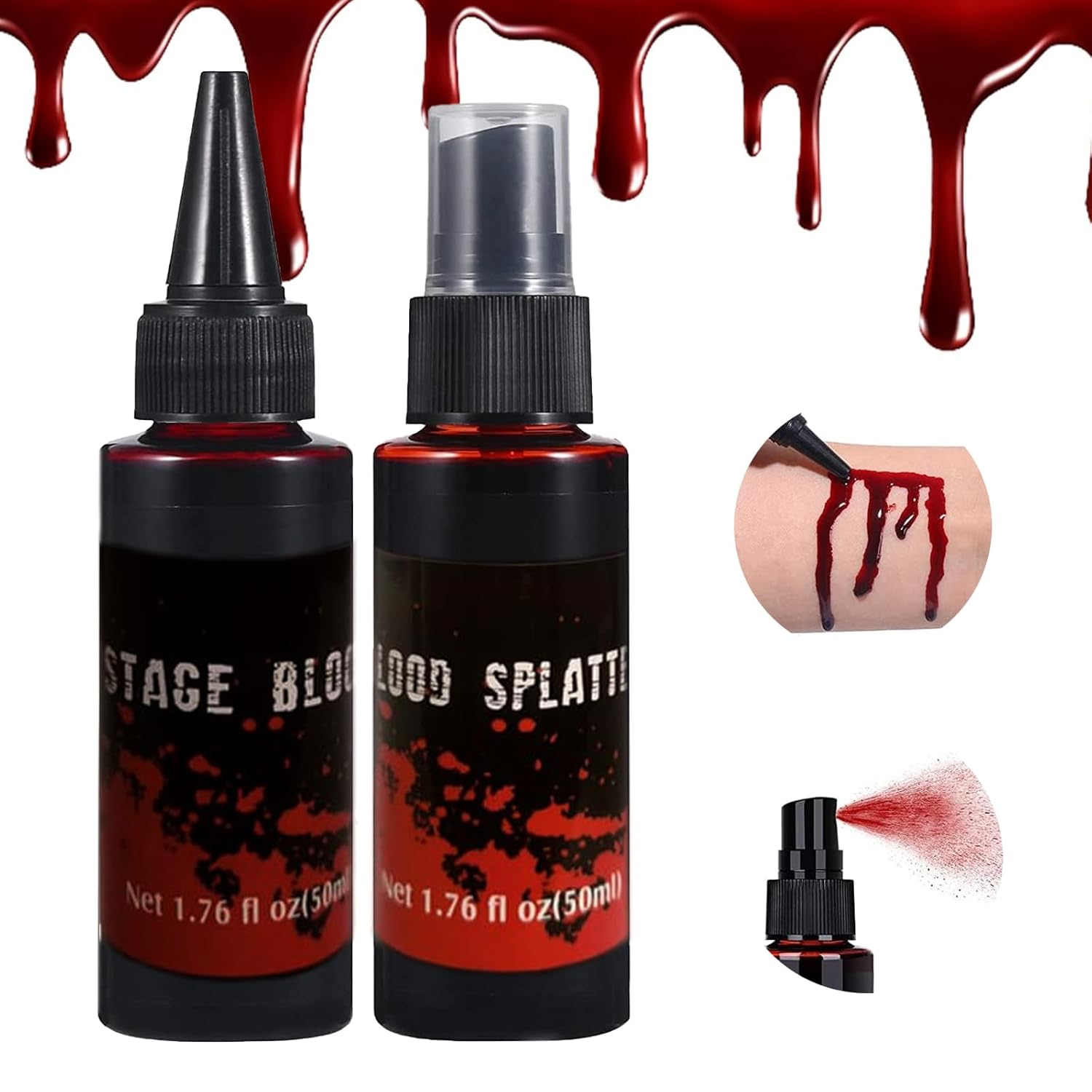 Qawnfy 2PCS Halloween Fake Blood Kit Realistic Washable