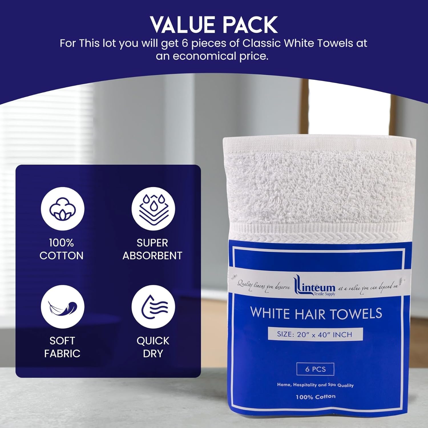 Linteum Textile Supply Premium Hair Drying Towels 20x40 inches Pack of 6
