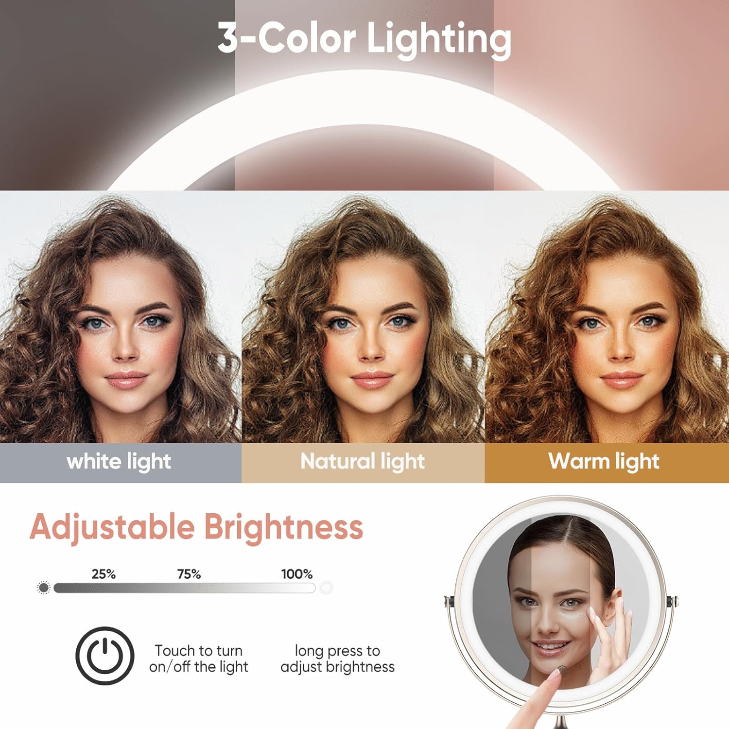 FASCINATE Rechargeable Wall Mirror with Lights and 10X Magnification