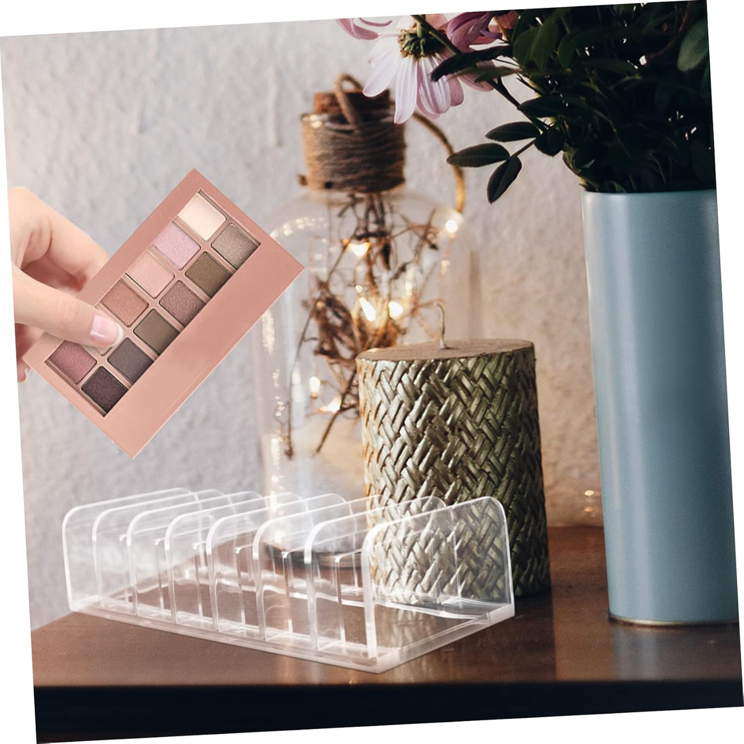 ELAYARD Makeup Holder Transparent Divided Organizer for Eyeshadow and Blusher Storage