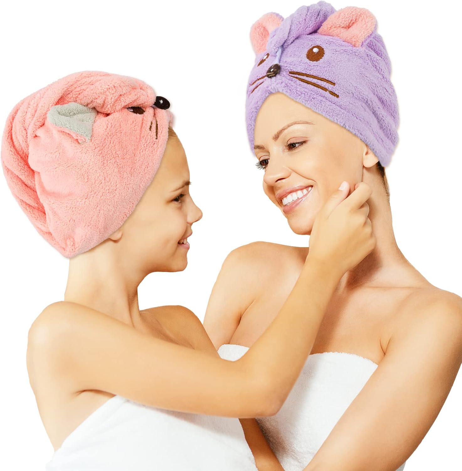 Whaline 2 Pack Quick Dry Hair Towel for Parent and Child