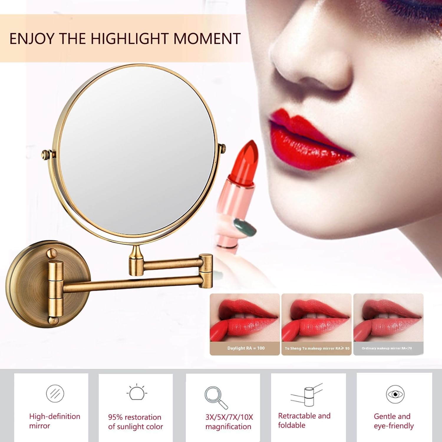 8 Wall Mounted Makeup Mirror 3X5X10X Magnification Double-Sided
