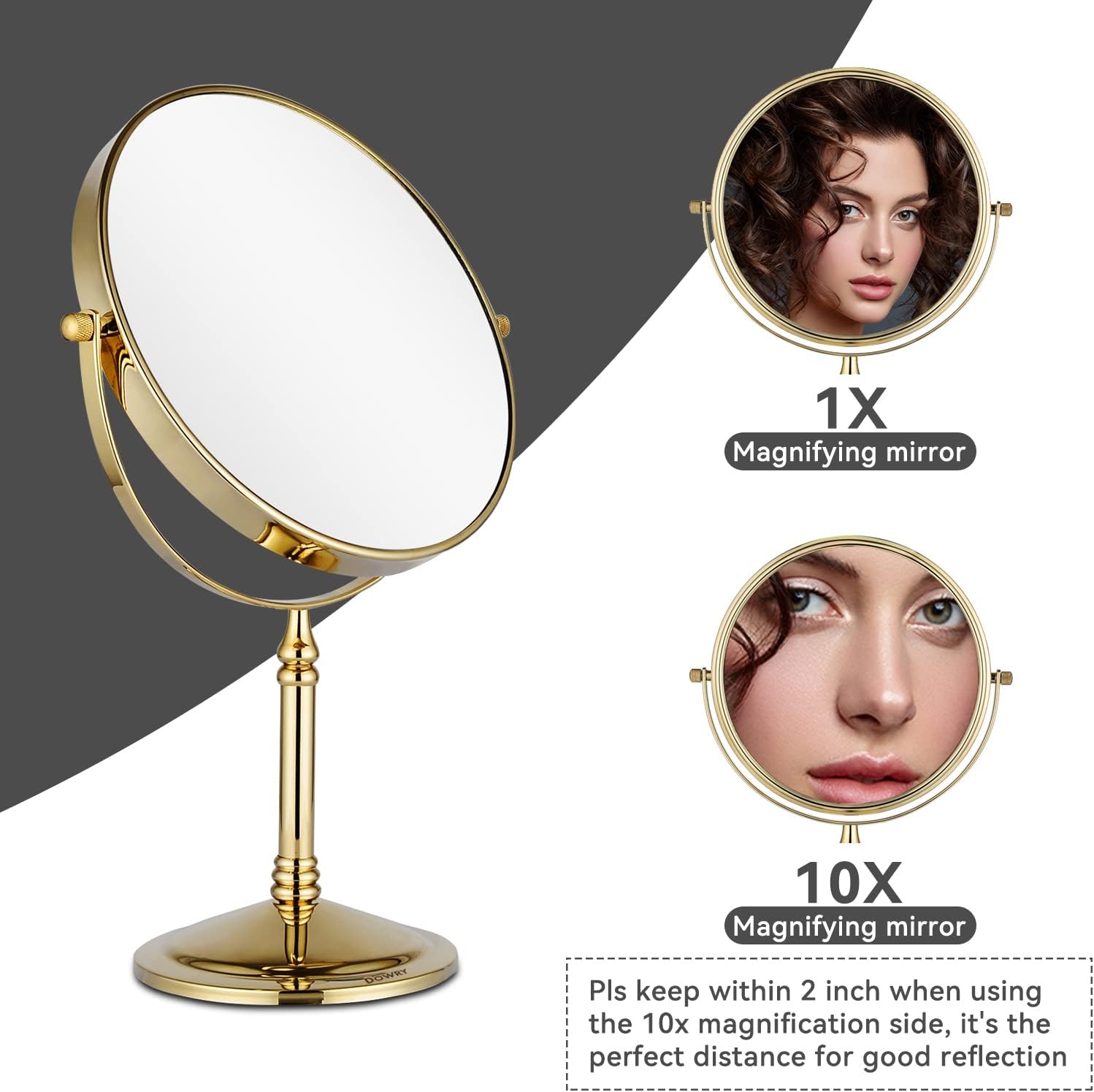 DOWRY 10X Magnification Makeup Mirror with Gold Finish 1