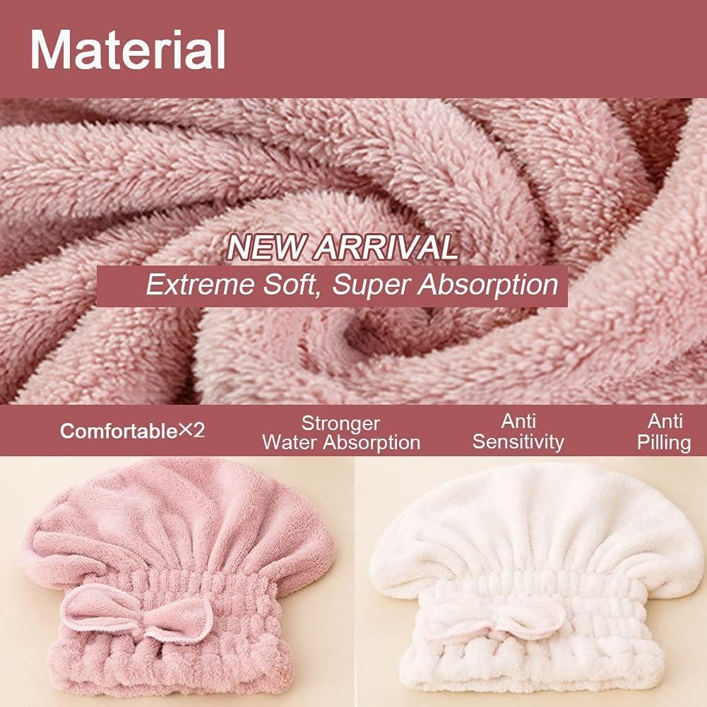 Jseng 2PC Microfiber Hair Drying Caps Extra Soft Ultra Absorbent