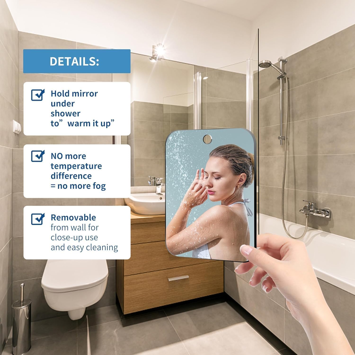 NKJVE Shatterproof Fogless Shower Mirror for Shaving and Makeup