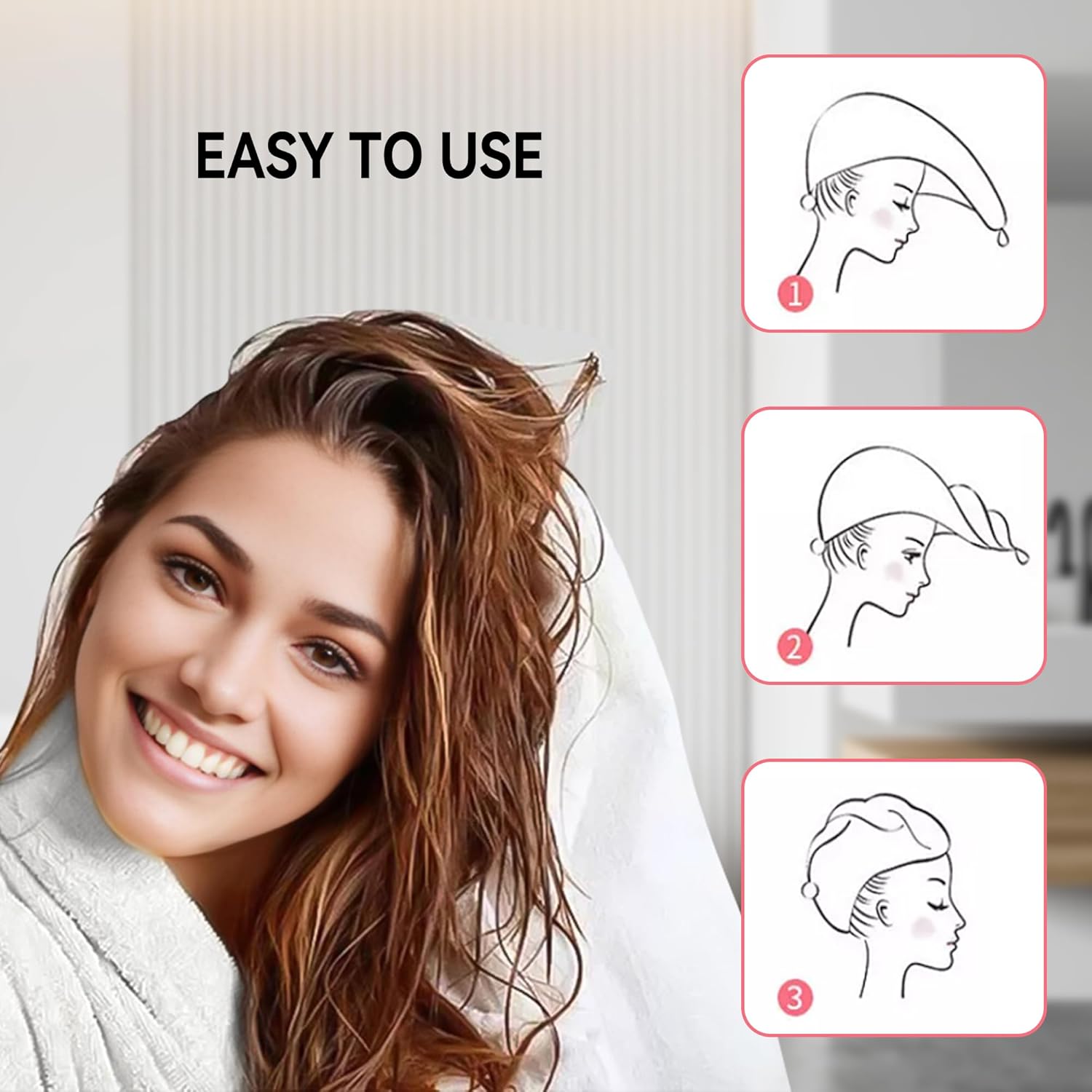 Wetore 3 Pack Microfiber Hair Towel with Button Closure