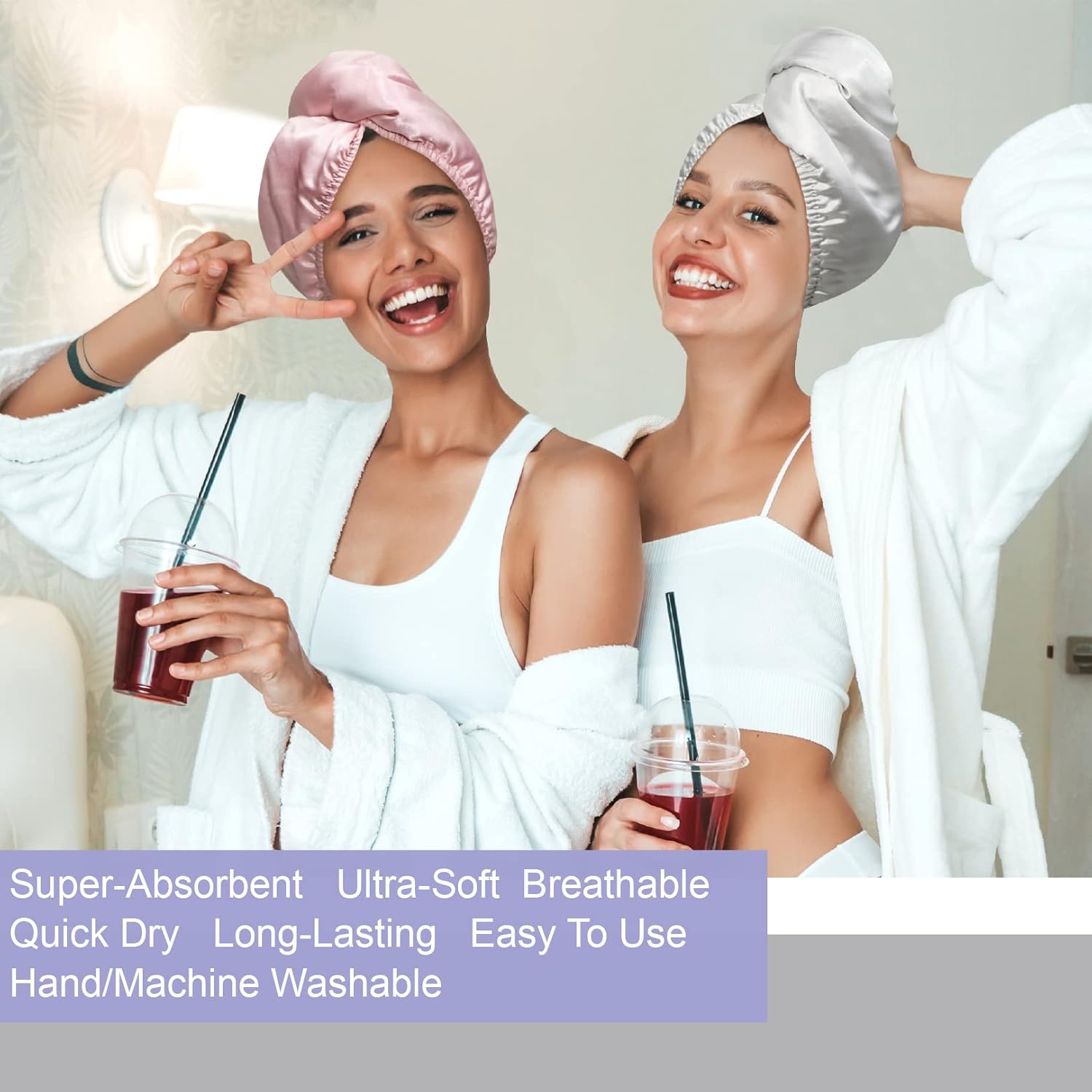 YoulerTex 2Pack Microfiber Hair Towel Wrap Turban for Women Girls