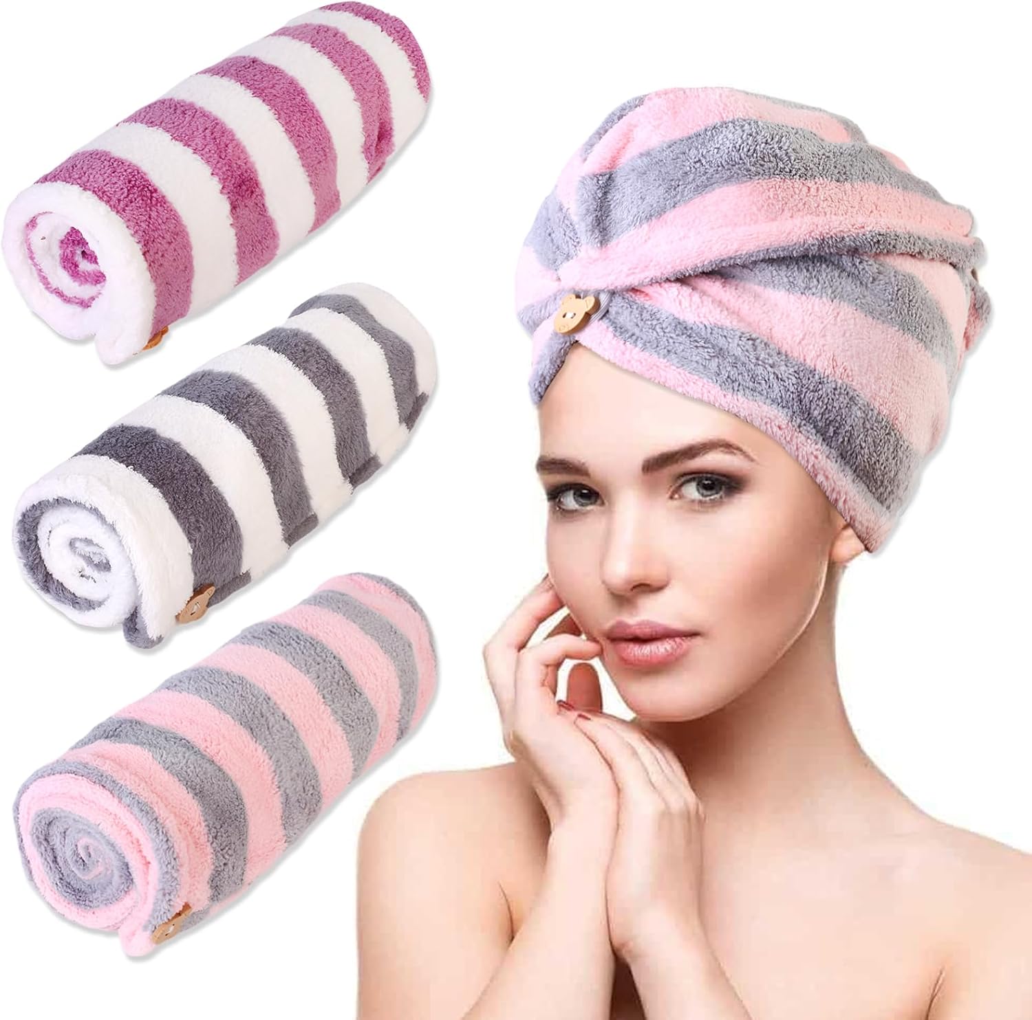 3 Pack Microfiber Hair Towel Wrap for Women 1