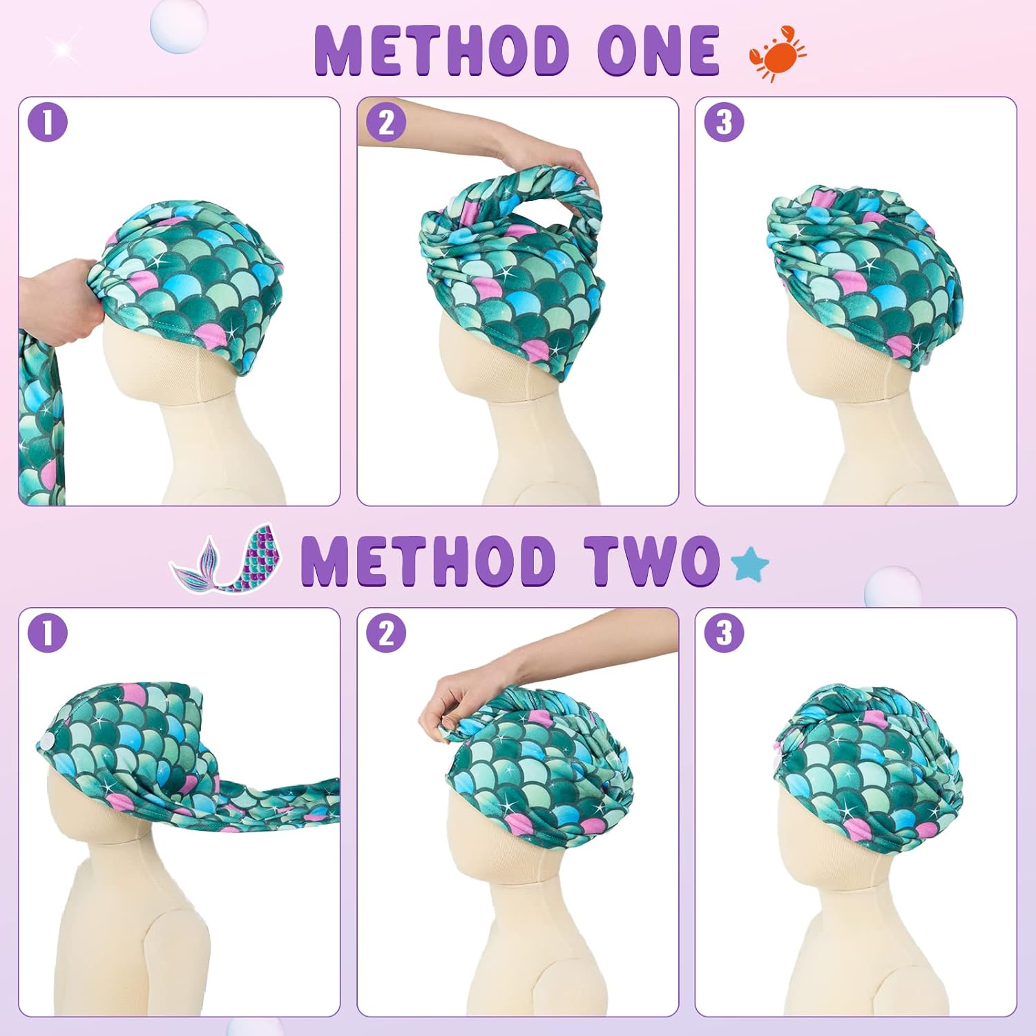 WAWSAM 2 Pack Unicorn Hair Drying Towels for Kids