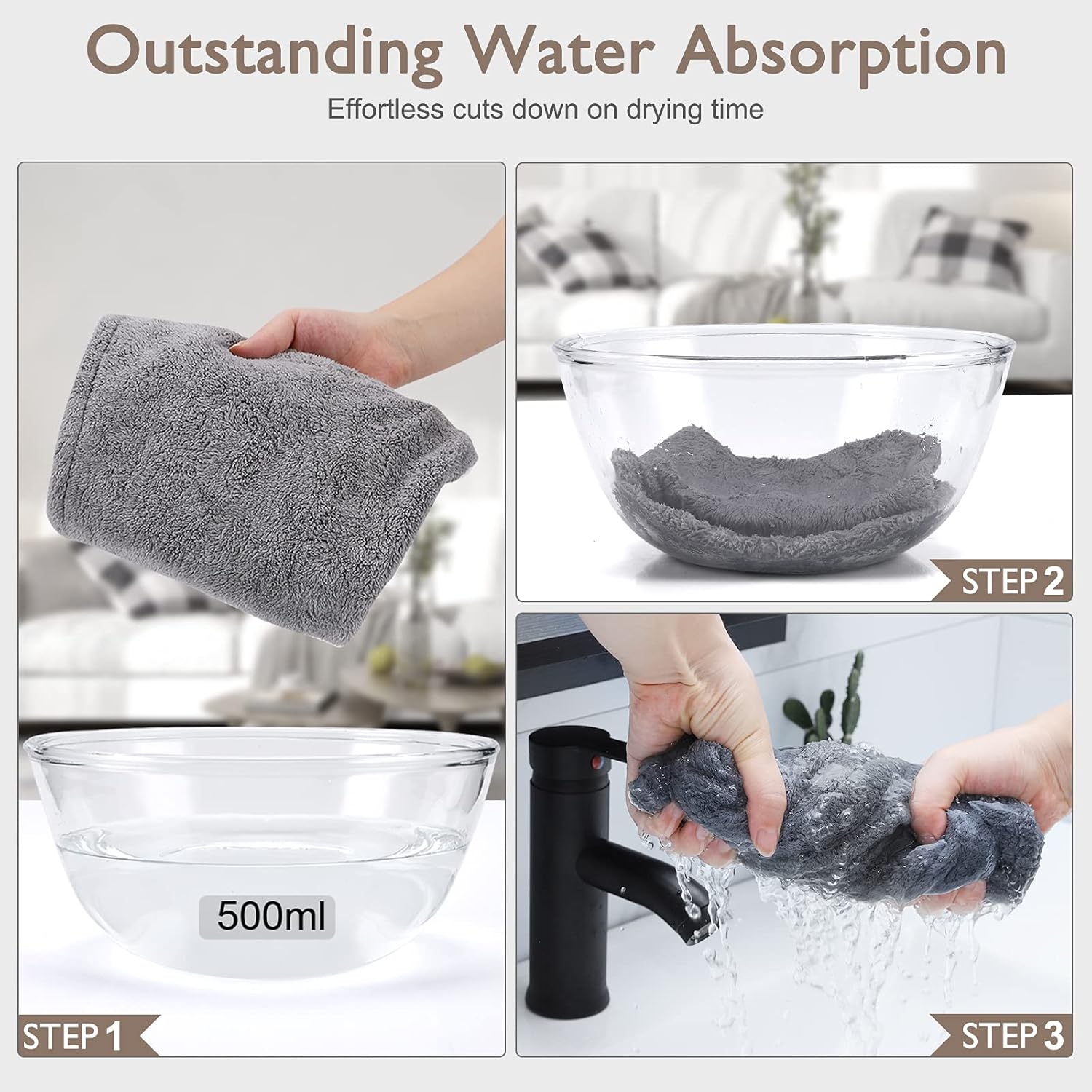 BEoffer Microfiber Hair Towel 3 Pack for Women Men Kids