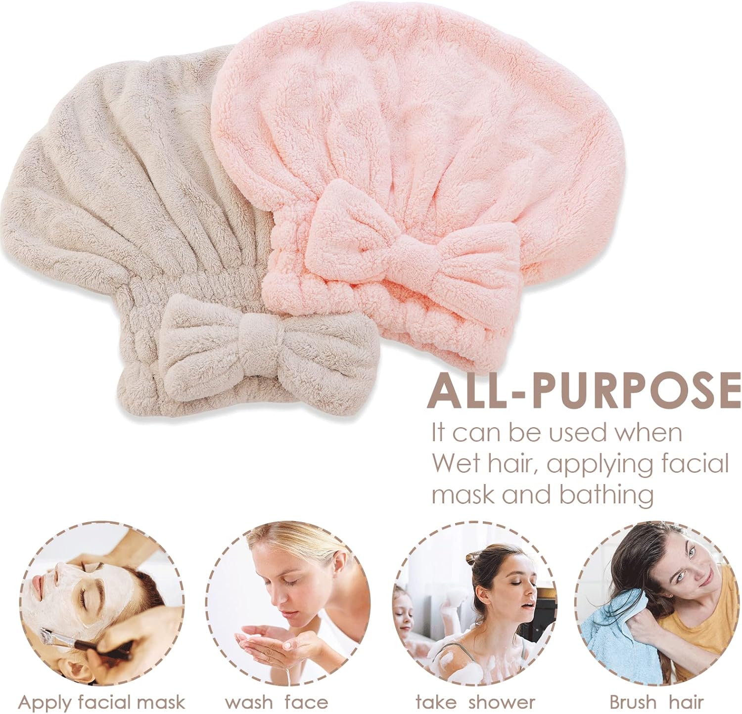 AEVBSOY 2 Pack Microfiber Hair Drying Caps for Women