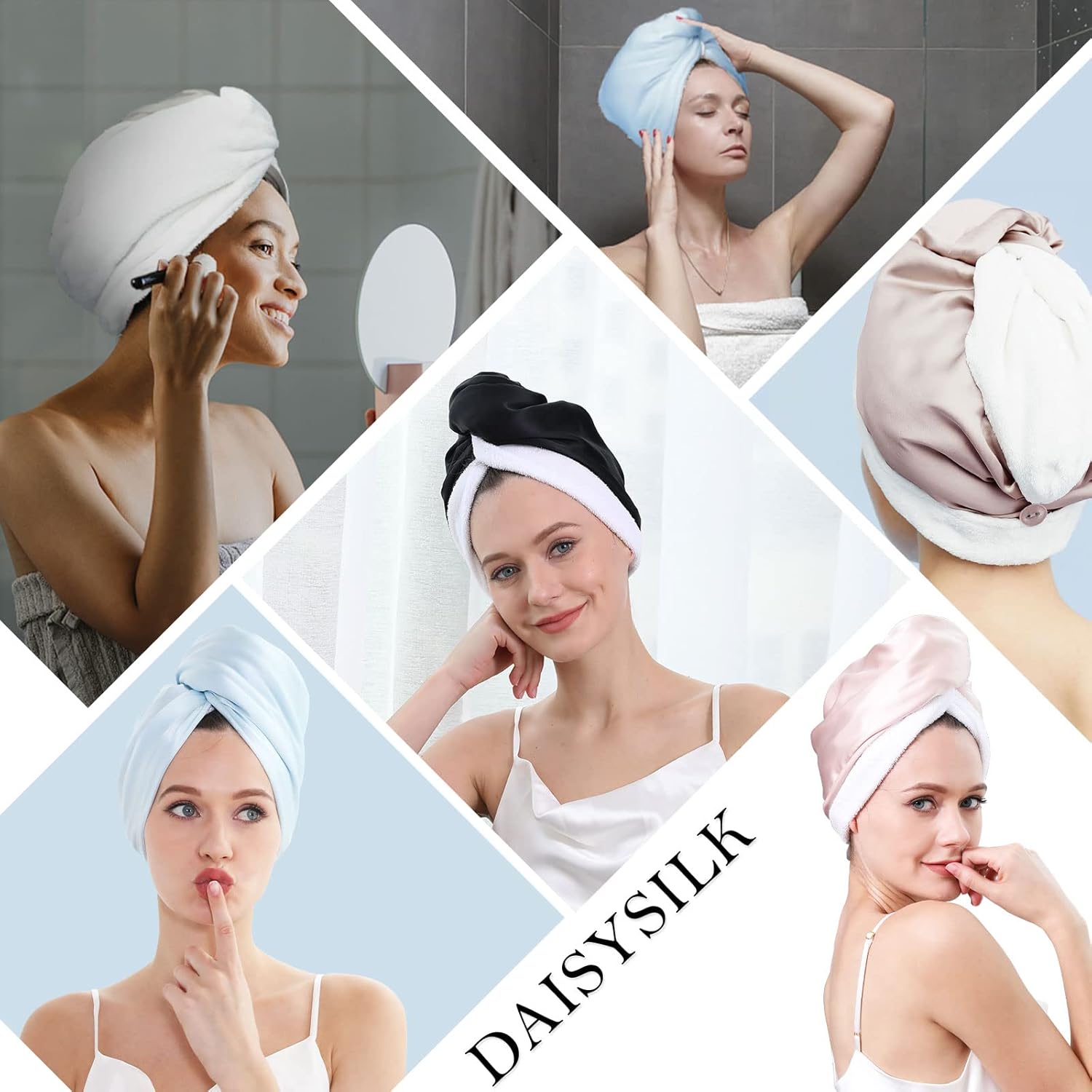 DAISYSILK Hair Drying Towel with Silk Outer and Cotton Inner - Black