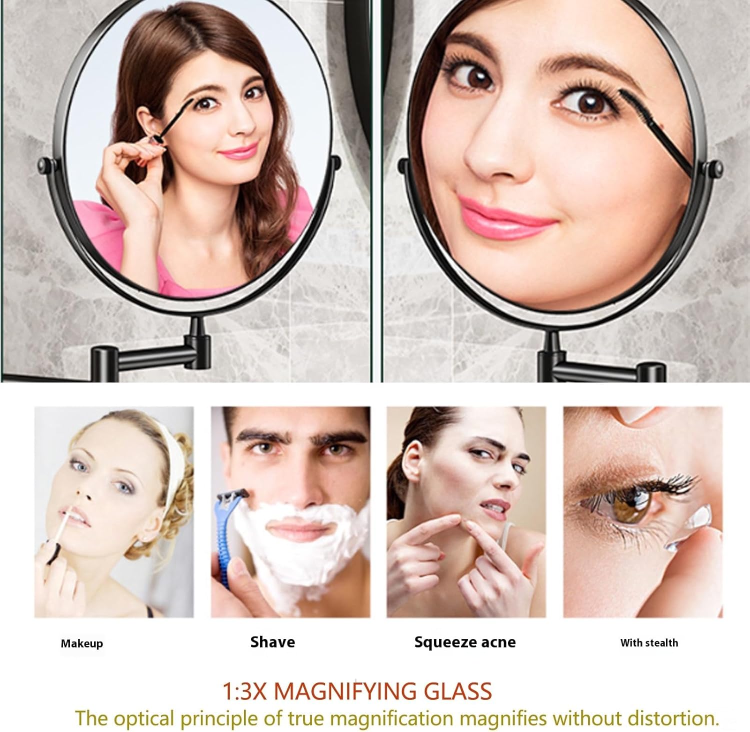 8 Wall Mounted Makeup Mirror 3X5X10X Magnification Double-Sided
