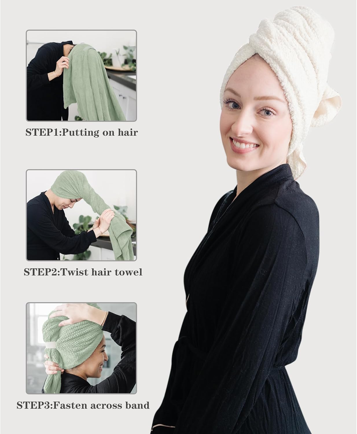 2 Packs Microfiber Hair Towels for Women - Super Absorbent Quick Dry