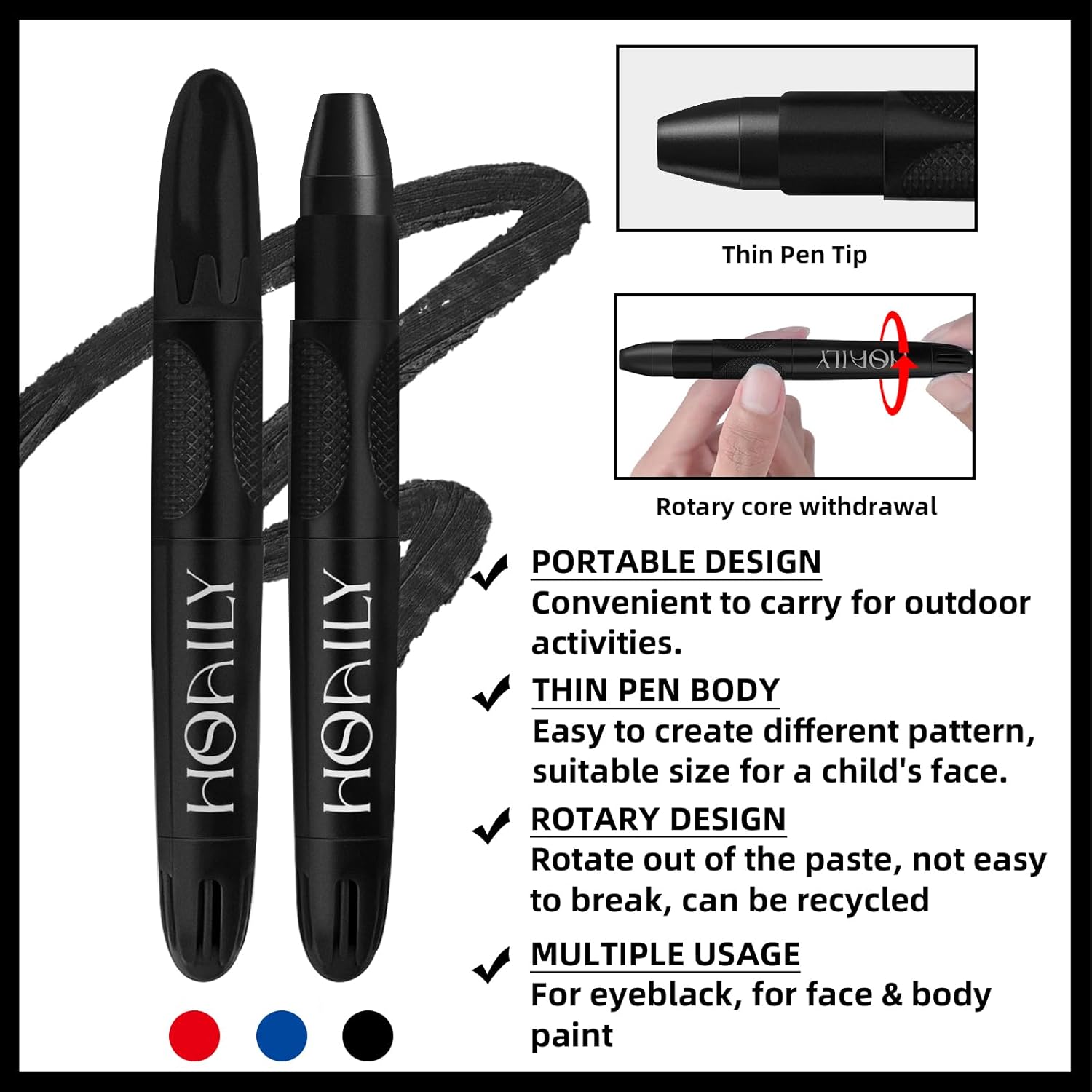 HOSAILY 3Pcs Eye Black Stick for Sports and Halloween