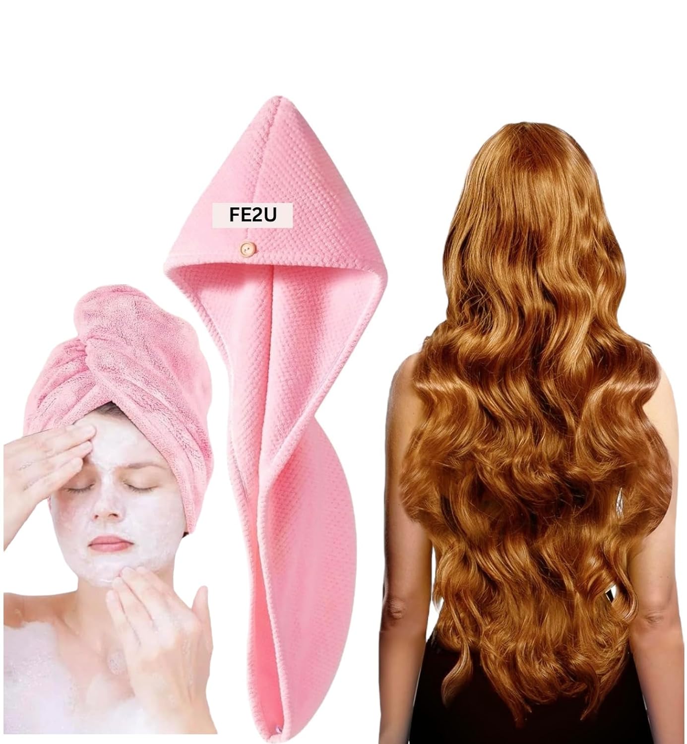 XXL Microfiber Hair Towel Wrap Pink 35 Inches Long