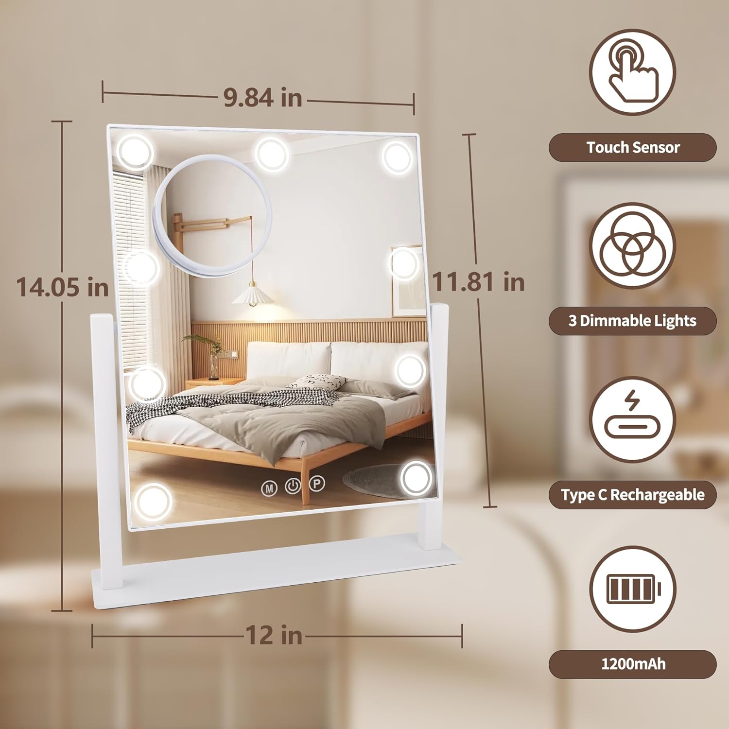 SLIMOON 14x12 Lighted Makeup Mirror with 9 LED Bulbs and 10X Magnification
