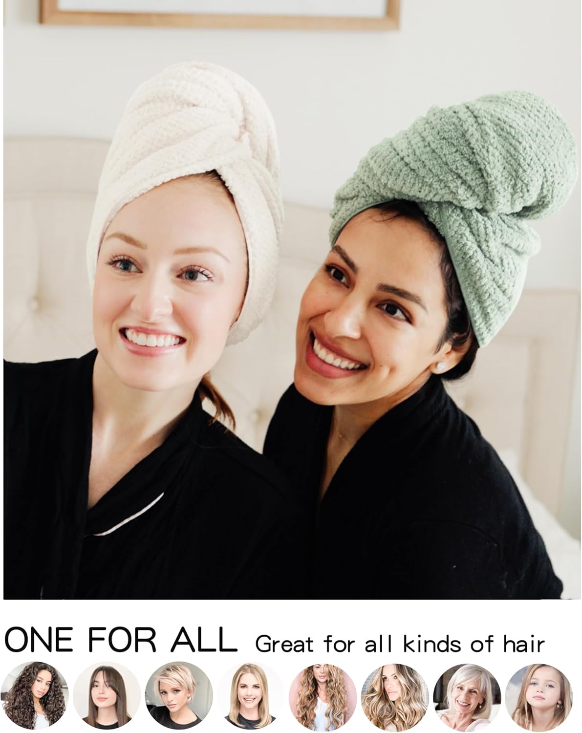 2 Packs Microfiber Hair Towels for Women - Super Absorbent Quick Dry