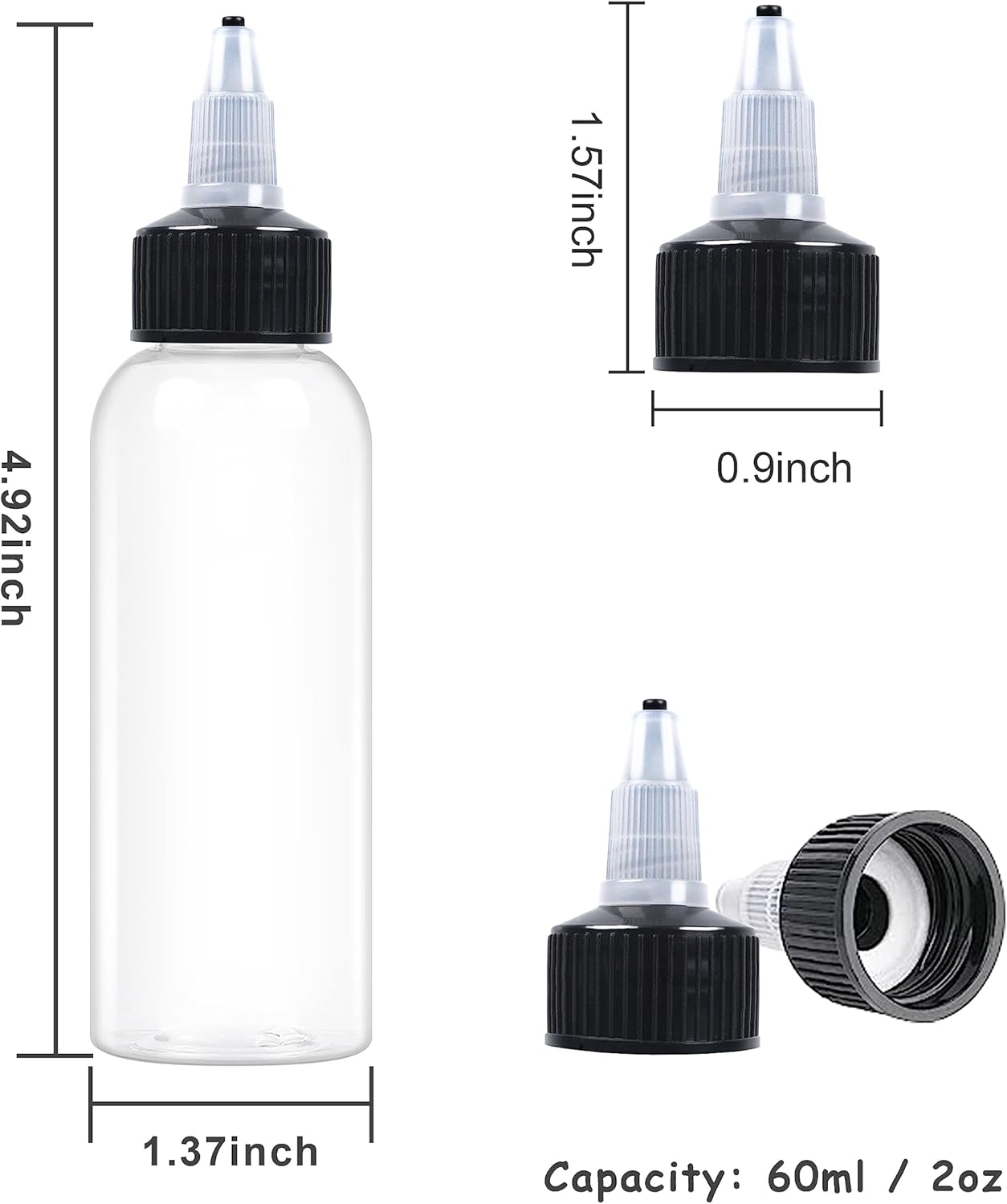 20 Pcs 2oz Clear Squeeze Bottles with Twist Top Cap