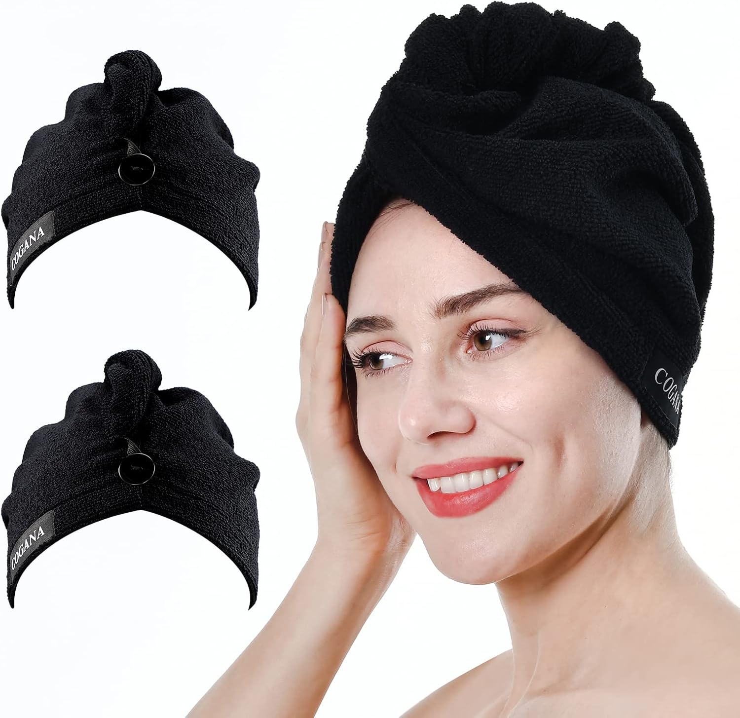 COGANA 2 Pack Microfiber Hair Towels with Button