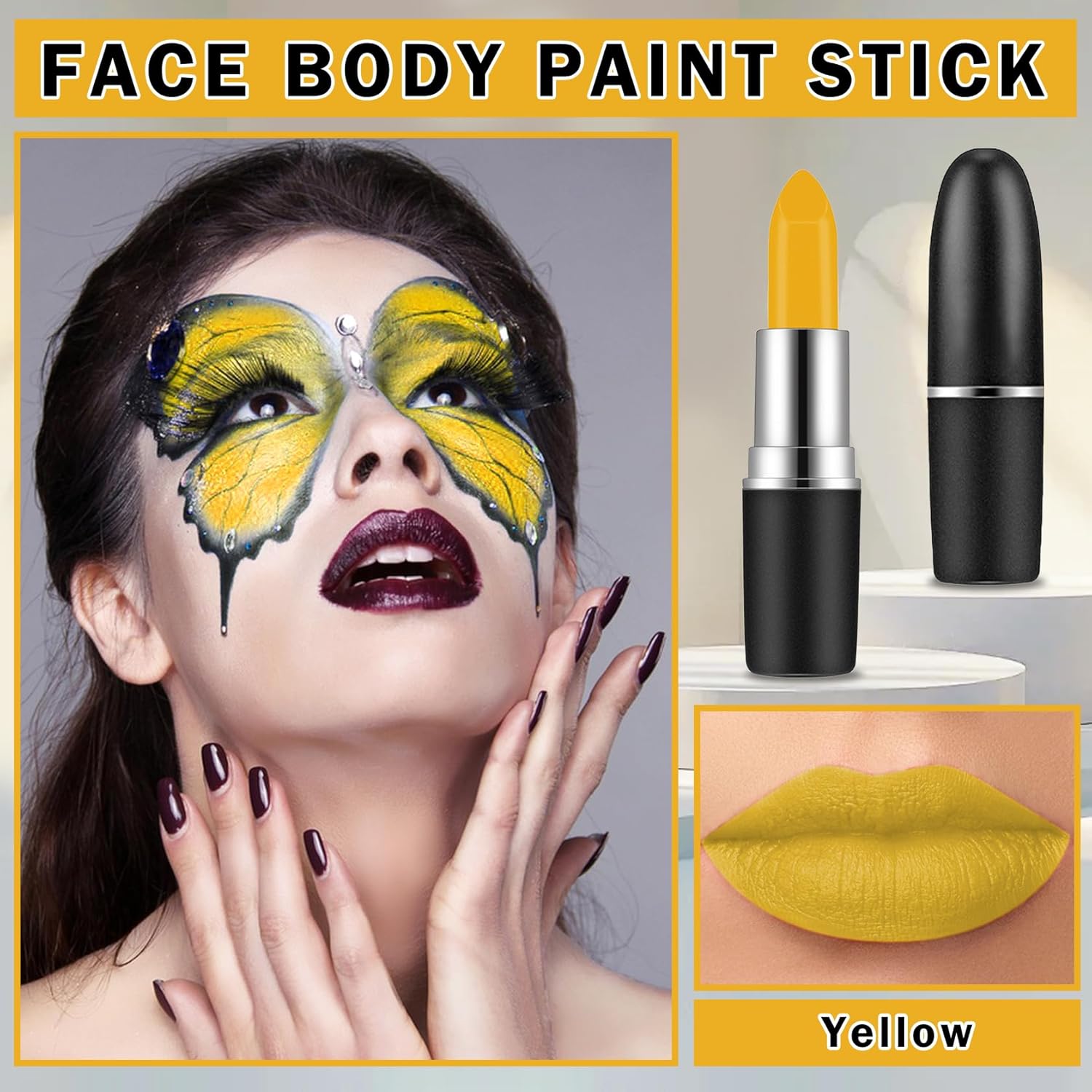 Yellow Face Paint Eye Black Stick for Sports Halloween