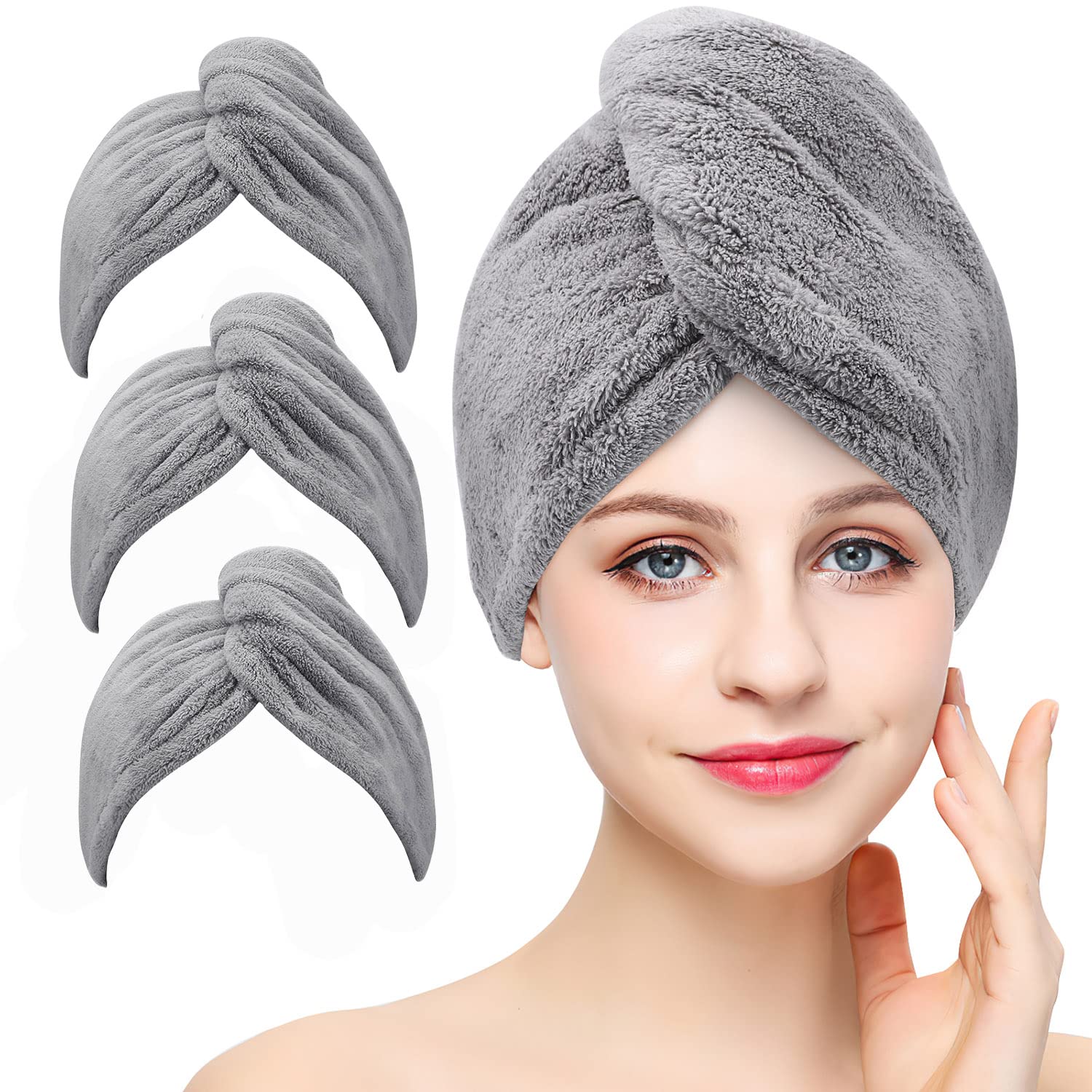 BEoffer Microfiber Hair Towel 3 Pack for Women Men Kids