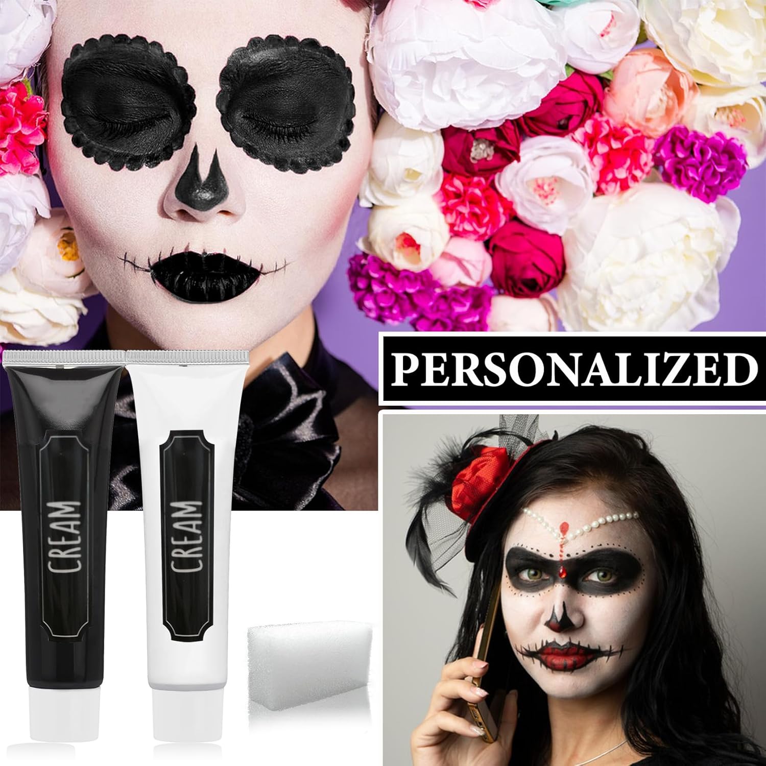 Halloween Face Paint Kit Black White Body Paint SFX Makeup
