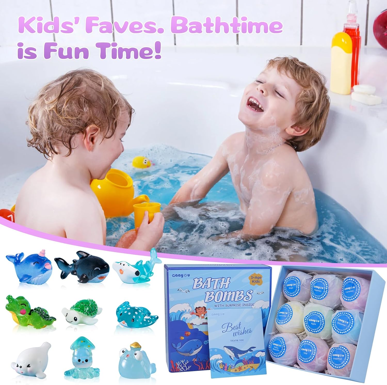 Gaayou Bath Bombs Gift Set - 9 Pack with Surprise Animal Toys