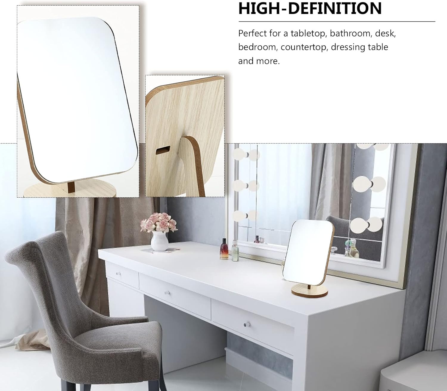 JOEBO Wooden Rotating Desktop Makeup Mirror