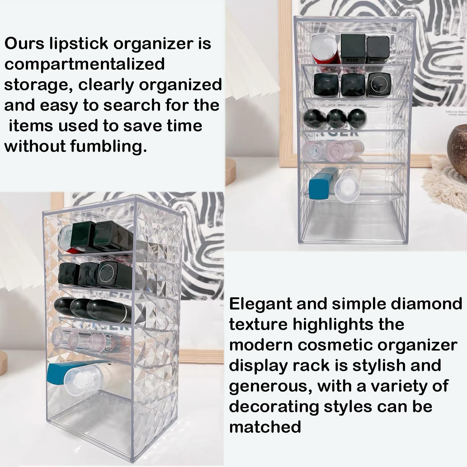 Himilucky Clear Lipstick Holder Stand with 6 Zones