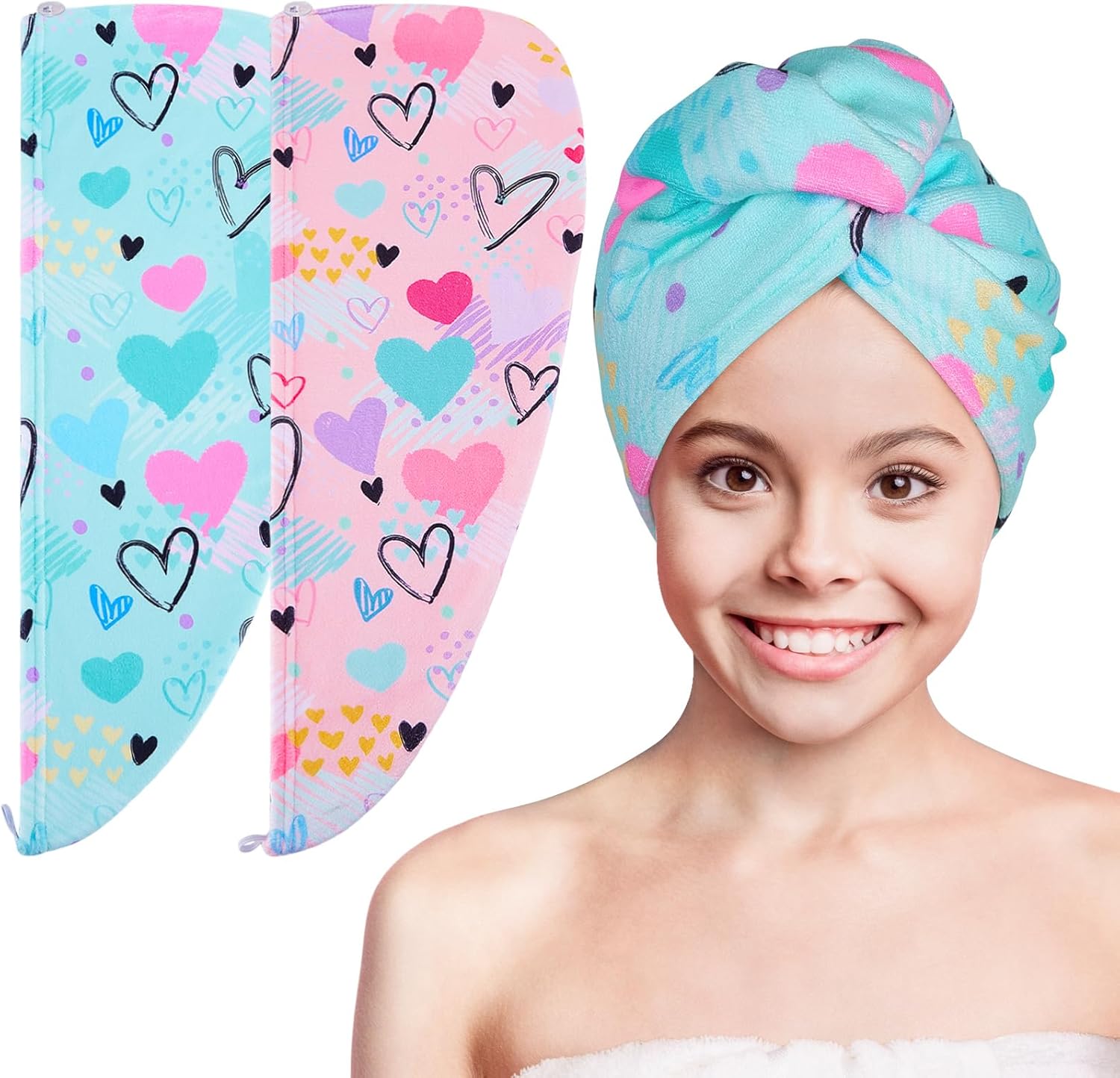 Basumee Microfiber Hair Towel Wrap 2 Pack for Kids Women