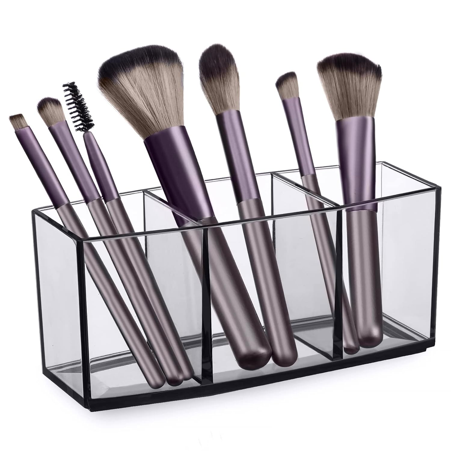 HBlife Clear Makeup Brush Holder Organizer with 3 Slots 1