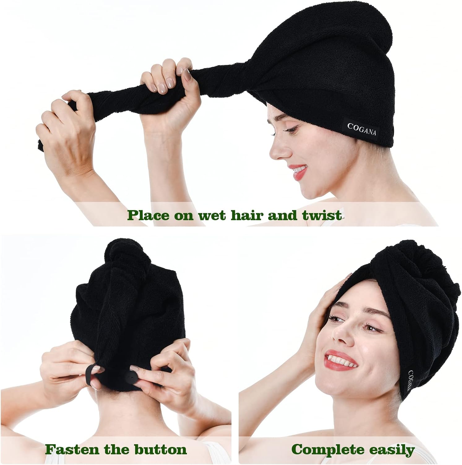 COGANA 2 Pack Microfiber Hair Towels with Button